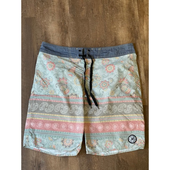 Quiet Storm Board Shorts Paisley‎ Surf Swim Trunks Drawstring 33 - Picture 1 of 5